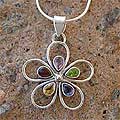 Silver 'Rainbow Hibiscus' Amethyst/ Garnet Necklace (India)