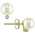 14k Gold Diamond and FW Pearl Earrings (7-7.5 mm)