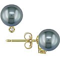 14k Gold 1/10ct TDW Diamond and Pearl Earrings (8-8.5 mm)