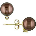 14k Gold 1/10ct TDW Diamond and Pearl Earrings (8-8.5 mm)