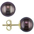 14k Gold FW Black Pearl Stud Earrings (8-8.5 mm)