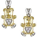 10k Two-tone Gold Diamond Heart Bear Earrings