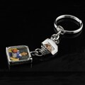 Silvertone Photo with Basketball Charm Keychain