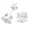 Sterling Silver CZ 6-mm Square Stud Earrings