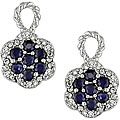10k Gold Blue Sapphire and Diamond Flower Earrings