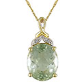 10k Gold Green Amethyst and Diamond Accent Necklace