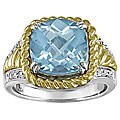 Silver and 14k Gold Blue Topaz Ring