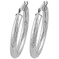 14k White Gold Full Diamond-cut Tube Hoop Earrings