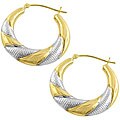 14k Two-tone Gold Textured Swirl Hoop Earrings