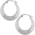 14k White Gold Fancy Oval Hoop Earrings
