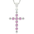 14k Gold Pink Sapphire and 1/10ct TDW Diamond Cross Necklace