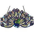 Tiffany-style Stained Glass Peacock Window Panel