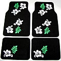 Front and Rear Black/ White Flowers Floor Mats