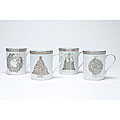 Nikko Platinum Filigree Holiday Accent Mugs (Set of 4)