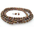 Brown Freshwater Pearl Earrings and Necklace Set (7-8 mm)