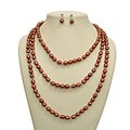 Brown Freshwater Pearl Earrings and Necklace Set (7-8 mm)