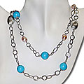 Sterling Silver FW Pearl/ Turquoise Bead Necklace (9-10 mm)