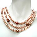 Sterling Silver Pink Freshwater Pearl 3-row Necklace (6-11 mm)