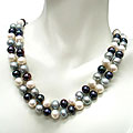 Sterling Silver 2-row Colored Freshwater Pearl Necklace (9-10 mm)