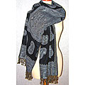 Paisley Merino Navy/ Baby Blue Cutwork Shawl (India)