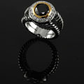 Silvertone Black Cubic Zirconia Etched Ring