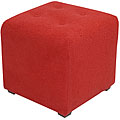Red Fleece Button-tufted Cube Ottoman