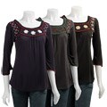 Voile Women's 3/4-sleeves Embroidered Knit Top