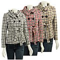 Last Kiss Short Houndstooth Funnel Neck D/B Belted Jacket
