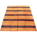 Indo Tibetan Striped Orange/ Olive/ Black Rug (8' x 10')