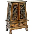 Hand-carved Peacock Storage Cabinet/ End Table