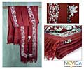 'Floral Wine' Wool Shawl (India)