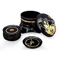 Set of 6 Wood 'Lotus Relief' Lacquered Coasters (Thailand)