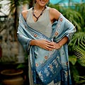 Silk 'Paradise Sapphire' Batik Shawl (Indonesia)