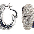 18k White Gold 9 1/3 TDW Diamond and Sapphire Earrings