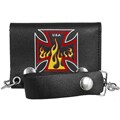 BT Men's Leather Iron Cross Print Chain Wallet