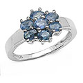 Sterling Silver Blue Sapphire Flower Ring (Size 7)