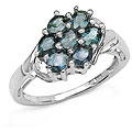 Sterling Silver Blue Sapphire Flower Ring (Size 7)