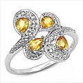 Silver Genuine Yellow Sapphire Pears Ring