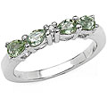 Silver Genuine Green Sapphire and Diamond Ring