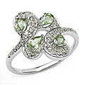 Silver Pear-cut Genuine Green Sapphire Ring