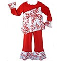 AnnLoren Girl's 2-piece Red Floral Pants Set