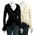 Tracy M Women's Ruffle Ribbed Cardigan Sweater