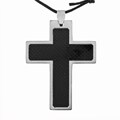 Stainless Steel Cross with Textured Inlay Necklace