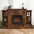 Macon Mahogany Electric Fireplace with Bookcases and Remote