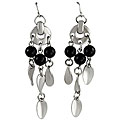 Stainless Steel Black Bead Teardrop Earrings