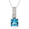 14k White Gold Blue Topaz Diamond Necklace