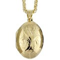 14k Gold Overlay Engraved Oval Locket Necklace