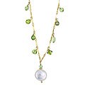 Charming Life 14k Goldfill White Coin Pearl/ Green Peridot Fringe Necklace