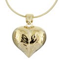 14k Gold Overlay Engraved Puff Heart Necklace