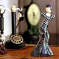'Flirtatious Pose' Wood Batik Sculpture (Indonesia)